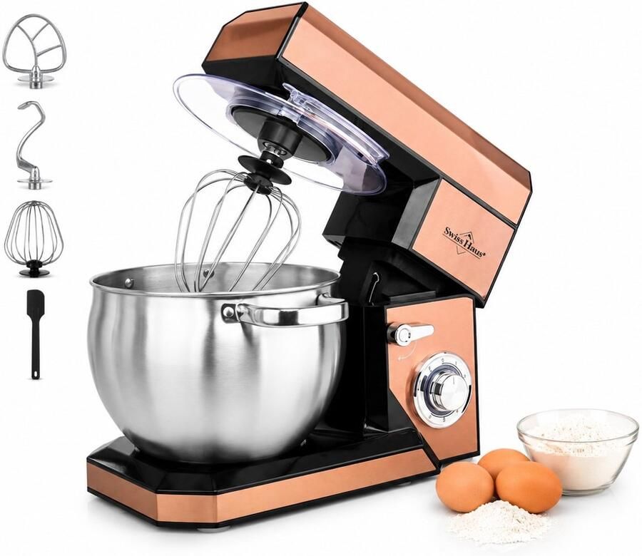 Swiss Haus KM2285 Keukenmachine 1500W Keukenrobot – 8.5L RVS Mengkom – 6 Snelheden + Pulse Foodprocessor met Accessoires – Koper