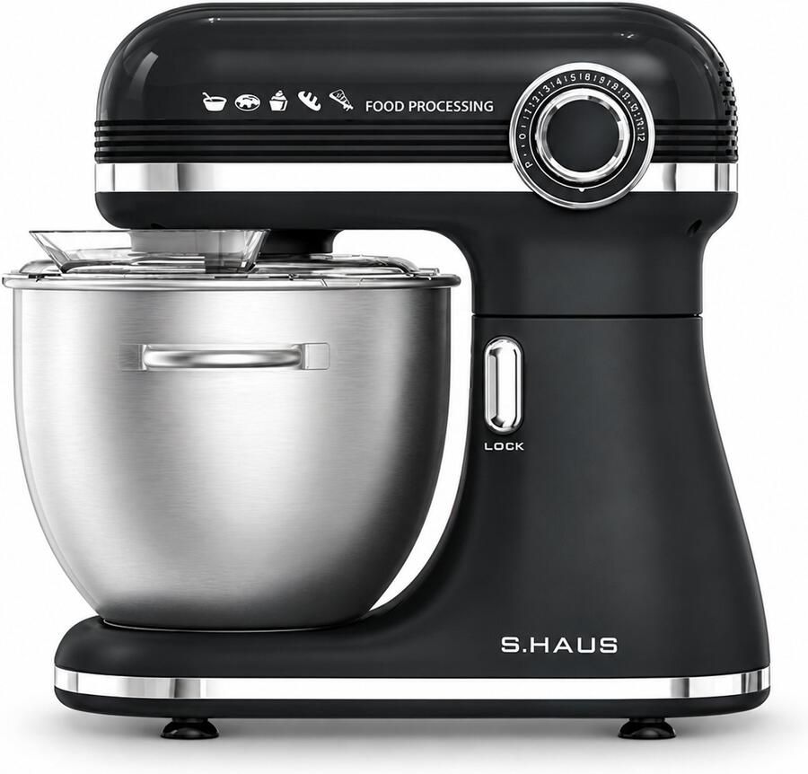 Swiss Haus KM2307 Keukenmachine 1500W – 7.0L Keukenrobot RVS Mengkom met Handgreep – 12 Snelheden – Multifunctionele Keukenmixer met Accessoires Zwart