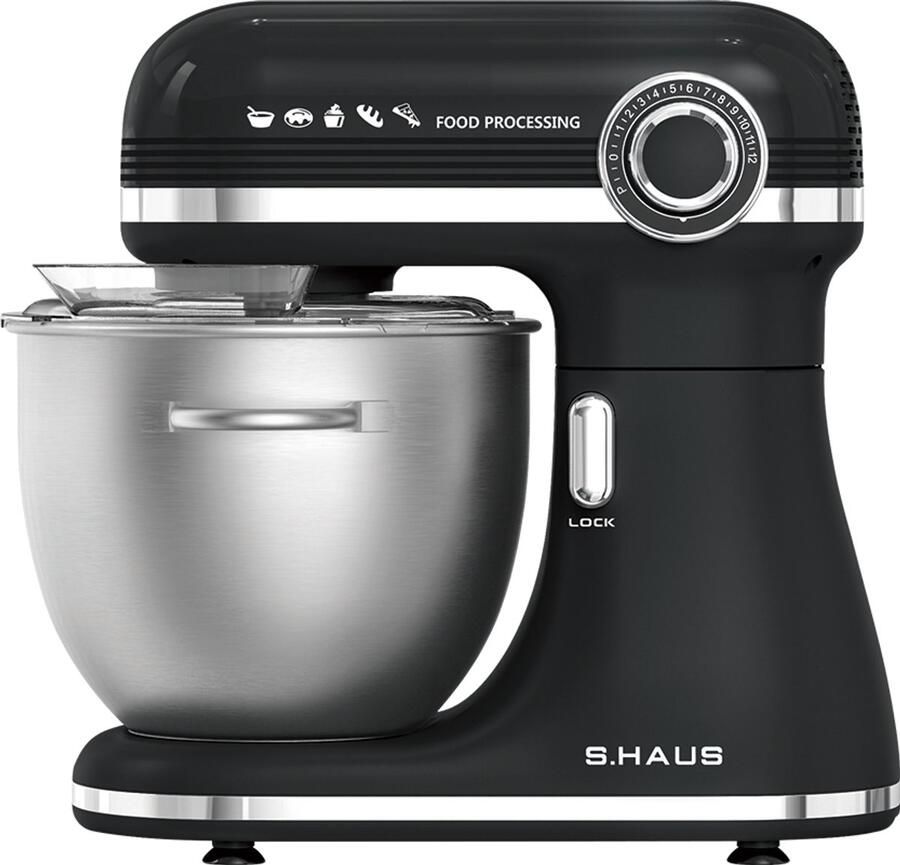 Swiss Haus KM2307 Keukenmachine 1500W – 7.0L Keukenrobot RVS Mengkom met Handgreep – 12 Snelheden – Multifunctionele Keukenmixer met Accessoires Zwart