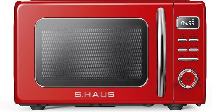 Swiss Haus MW19 Magnetron Vrijstaand 20L – 700W Digitale Solo Microgolfoven – Retro Microwave Vintage Design – Auto Cook & Ontdooifunctie – 11 Verwarmingsstanden Rood