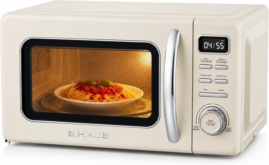 Swiss Haus MW20 Magnetron Vrijstaand 20L – 700W Digitale Solo Microgolfoven – Retro Microwave Vintage Design – Auto Cook & Ontdooifunctie – 11 Verwarmingsstanden Beige