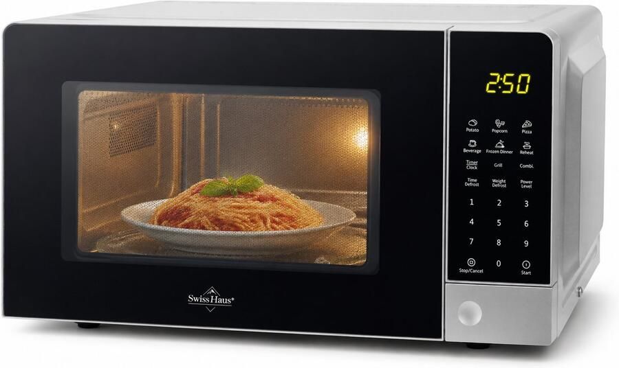 Swiss Haus MW22 Combi Magnetron Vrijstaand – 20L Digitale Microgolfoven – 700W Microwave & 900W Grill – 11 Verwarmingsstanden – Zwart Zilver