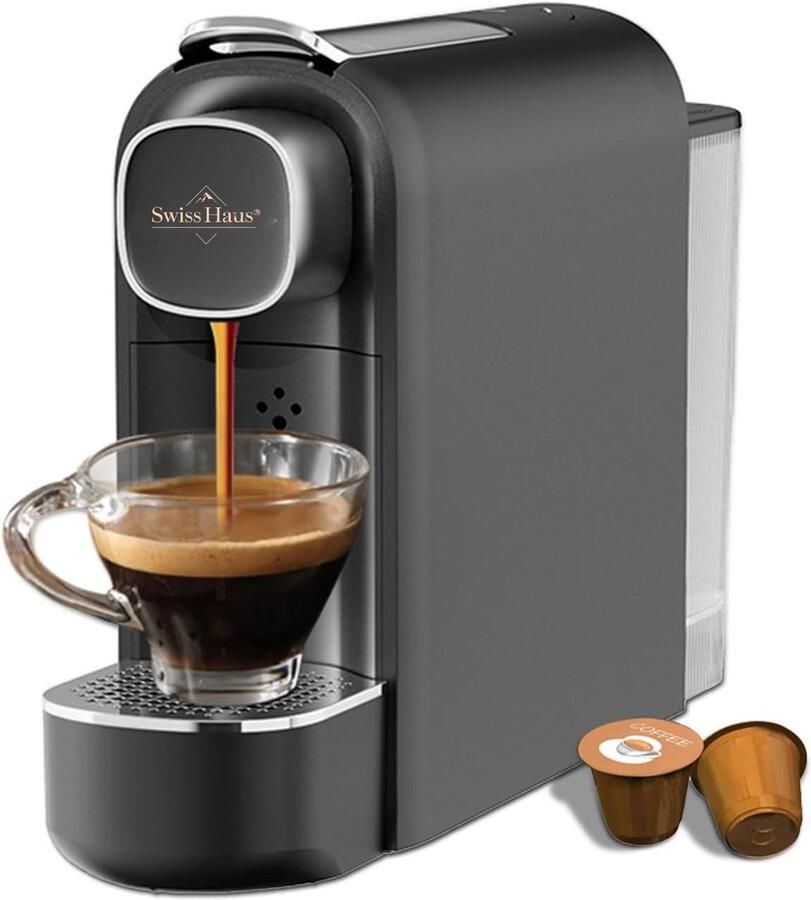 Swiss Haus NES23 Koffiecupmachine Geschikt voor Nespresso 1400W – Snelle Opwarming 40 sec 20 Bar Pomp – 600ml Watertank – Compact & Gebruiksvriendelijk – Zwart