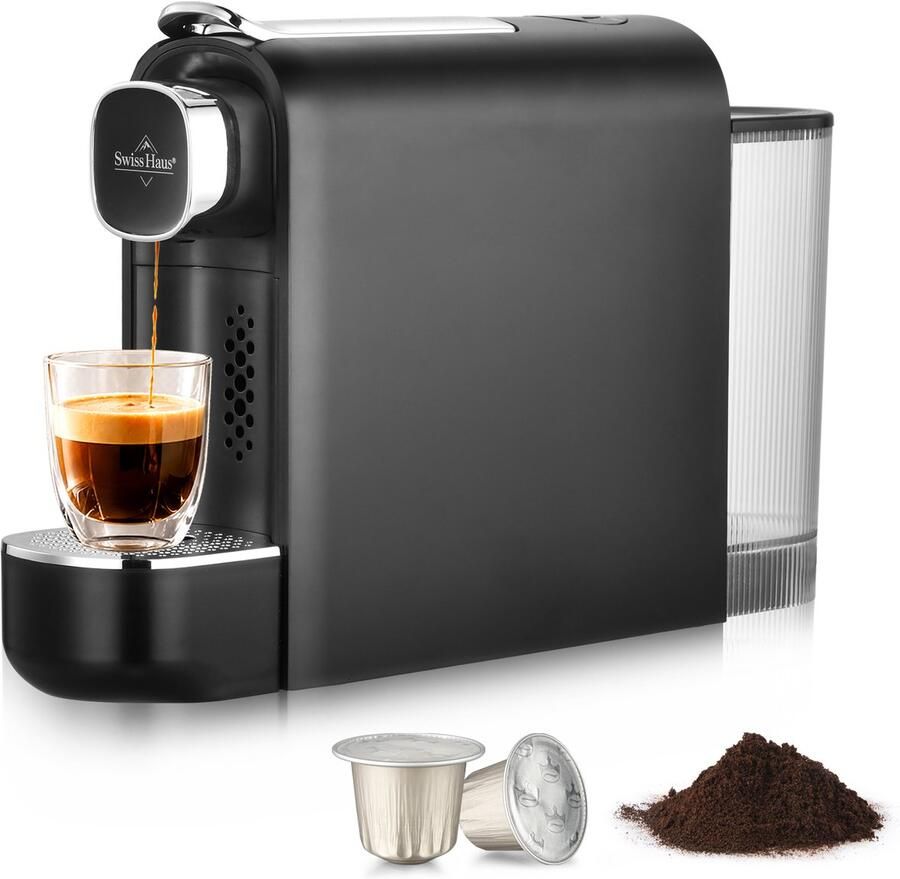 Swiss Haus NES23 Koffiecupmachine Geschikt voor Nespresso 1400W – Snelle Opwarming 40 sec 20 Bar Pomp – 600ml Watertank – Compact & Gebruiksvriendelijk – Zwart