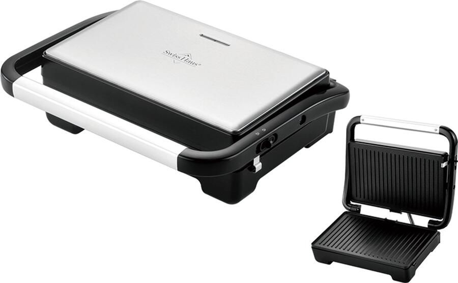 Swiss Haus PG2228 Panini Grill 1600W – 28 x 17 cm Contact Grill & Tosti Apparaat – PFAS Vrij Antiaanbaklaag – Cool Touch Handgreep – RVS Design – Zwart