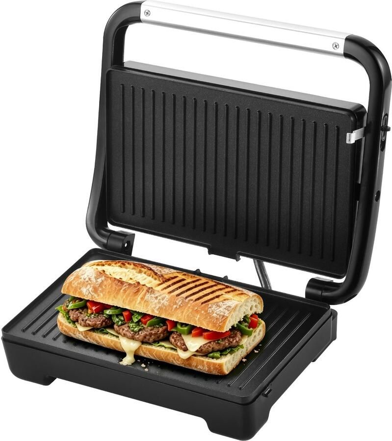 Swiss Haus PG2228 Panini Grill 1600W – 28 x 17 cm Contact Grill & Tosti Apparaat – PFAS Vrij Antiaanbaklaag – Cool Touch Handgreep – RVS Design – Zwart