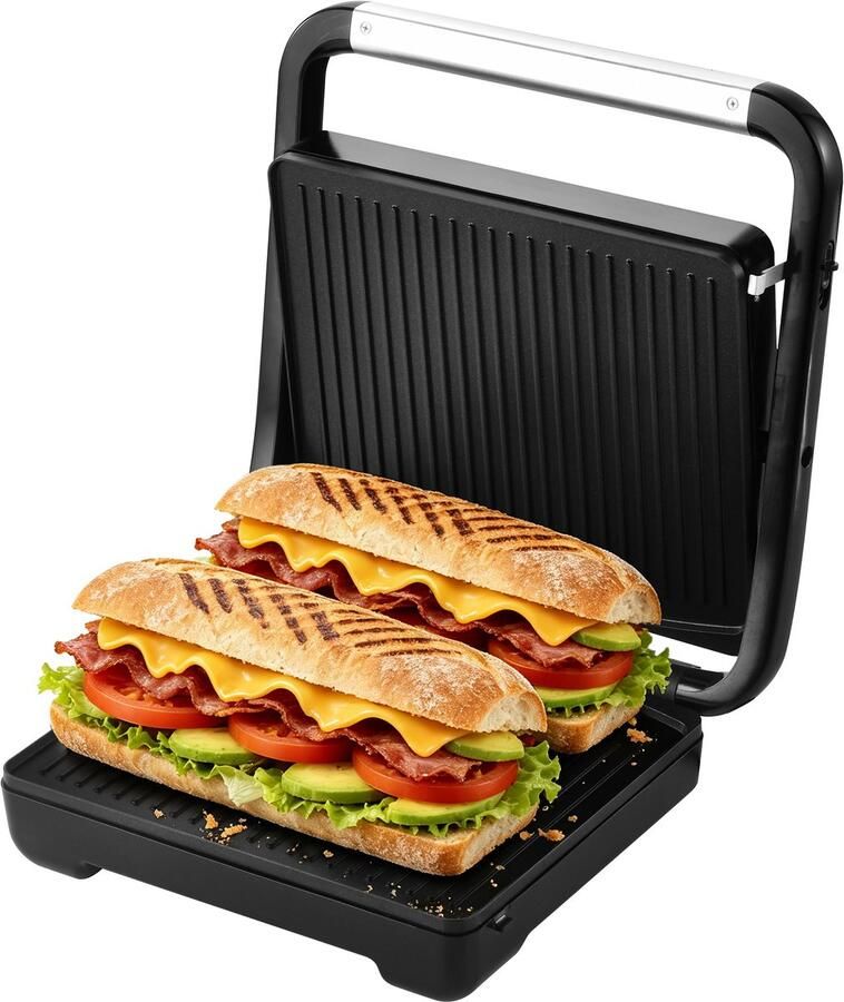 Swiss Haus PG2229 Panini Grill 2000W – 29 x 24 cm Contact Grill & Tosti Apparaat – PFAS Vrij Antiaanbaklaag – Groot Grilloppervlak – Croque Monsieur Toestel Met Temperatuurregeling – Grill Apparaat Tosti Ijzer – Zwart
