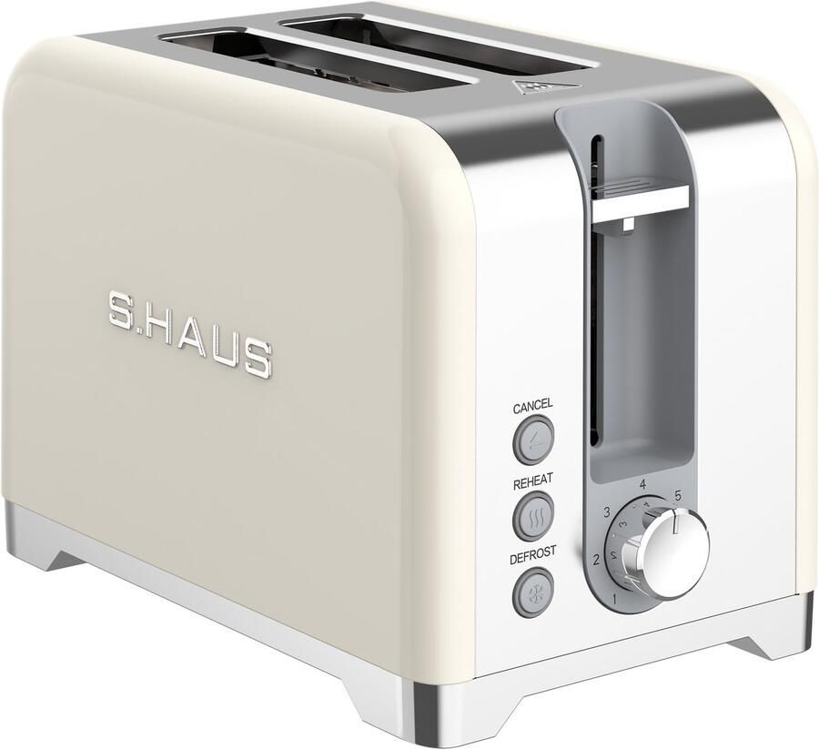 Swiss Haus TO2020 Broodrooster Toaster 7 Warmteniveaus Retro Design 2 Extra Brede Sleuven BPA Vrij 930W Retro Design Creme