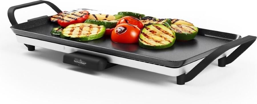 Swiss Haus TP46 Elektrische Bakplaat – 1360W Grillplaat – Teppanyaki PFAS Vrij – 46x26 cm – Gourmet Thermostaat & Handgrepen – Tafelgrill voor 4-6 Personen – Voor Binnen en Buiten Zwart