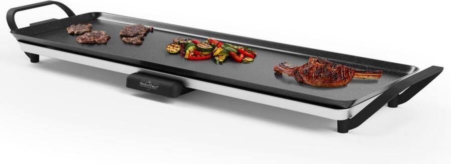 Swiss Haus TP70 Bakplaat L – 1800W Elektrische Grillplaat – Gourmet PFAS Vrij – 70x23 cm – Afneembare Thermostaat & Handgrepen – Vetopvangbak – Teppanyaki Tafelgrill voor 6-8 Personen – Zwart