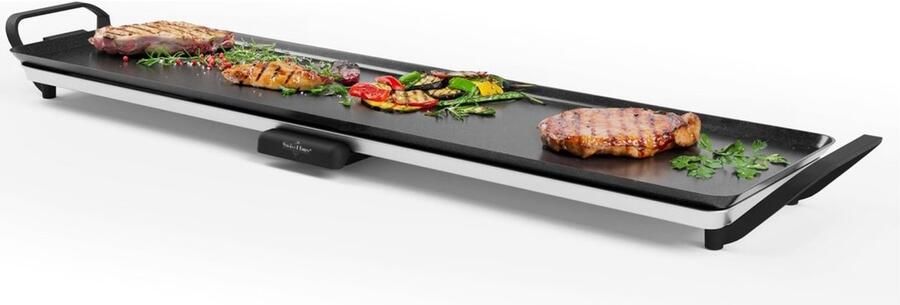 Swiss Haus TP90 Bakplaat XXL – 2000W Elektrische Grillplaat XXL – PFAS Vrij – 90x23 cm – Afneembare Thermostaat & Handgrepen – Vetopvangbak – Gourmet Teppanyaki Tafelgrill voor 8-10 Personen – Zwart