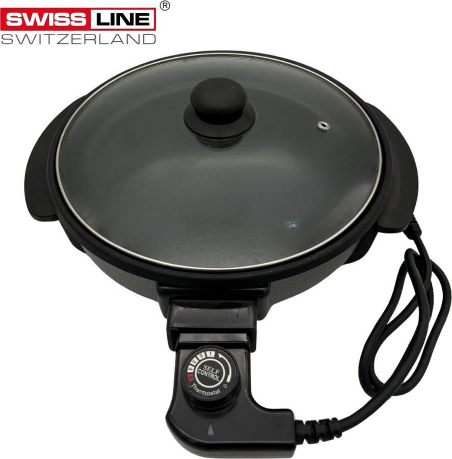 Swiss line switzerland Elektrische ronde pan Pizza pan Hapjespan Anti-aanbaklaag en Regelbare Thermostaat 30cm