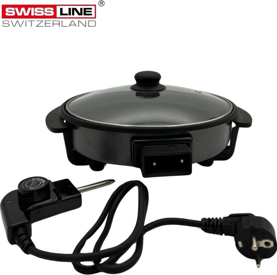 Swiss line switzerland Elektrische ronde pan Pizza pan Hapjespan Anti-aanbaklaag en Regelbare Thermostaat 40cm