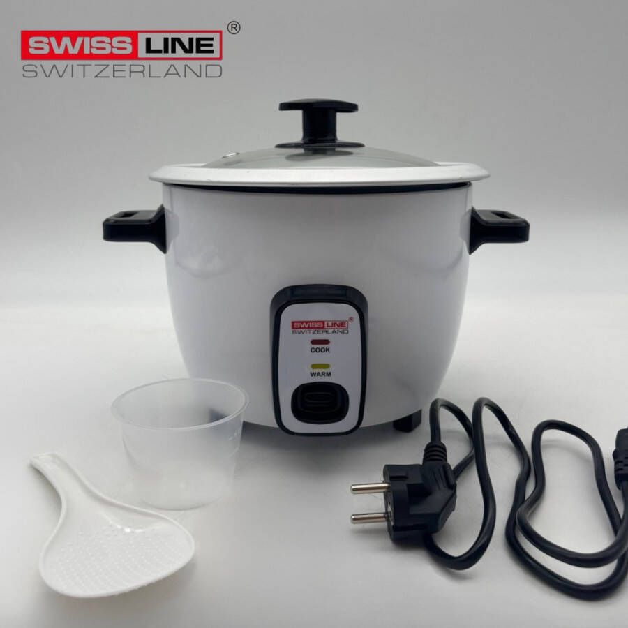 Swiss line switzerland Rijstkoker 1L- 2-3 personen Warmhoudfunctie + Met lepel en maatbeker WIT