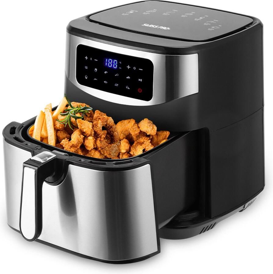 Swiss Pro+ Airfryer 10L XXXL Zwart SP-AF10L Intelligente Heteluchtfriteuse Digitaal- 10L XXXL New Model 2023 Touchscreen TURBO Opwarmen Piano Black zwart 10 liter