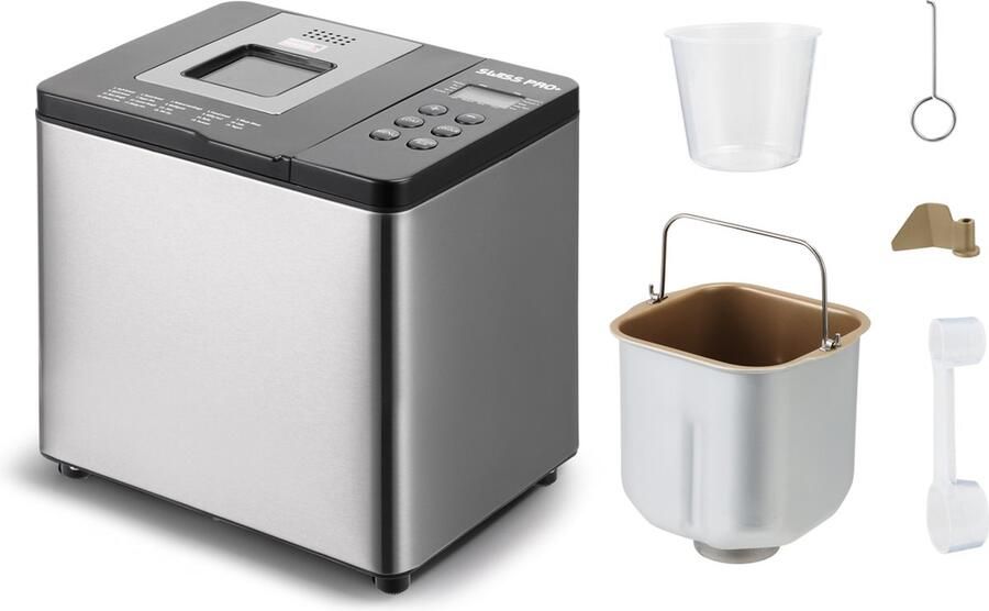 Swiss Pro+ Broodbakmachine 550 W Zilver Grijs RVS LED Display Warmhoudfunctie Glutenvrij - Foto 2