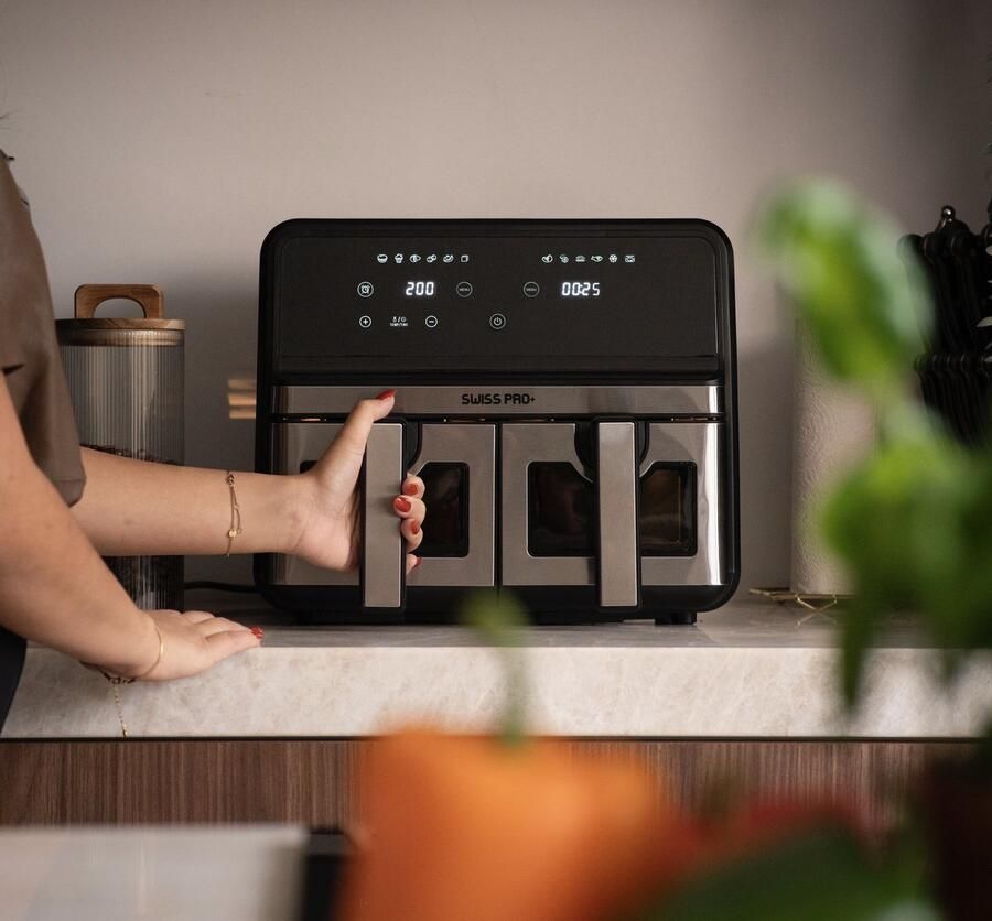 Swiss Pro+ Dubbele Airfryer Heteluchtfriteuse XXL Airfryer twee Kookvakken 8 Liter 1700 Watt Dual Zone Technologie Classic Edition Zilver Model 2026 SPAF8L2S - Foto 3