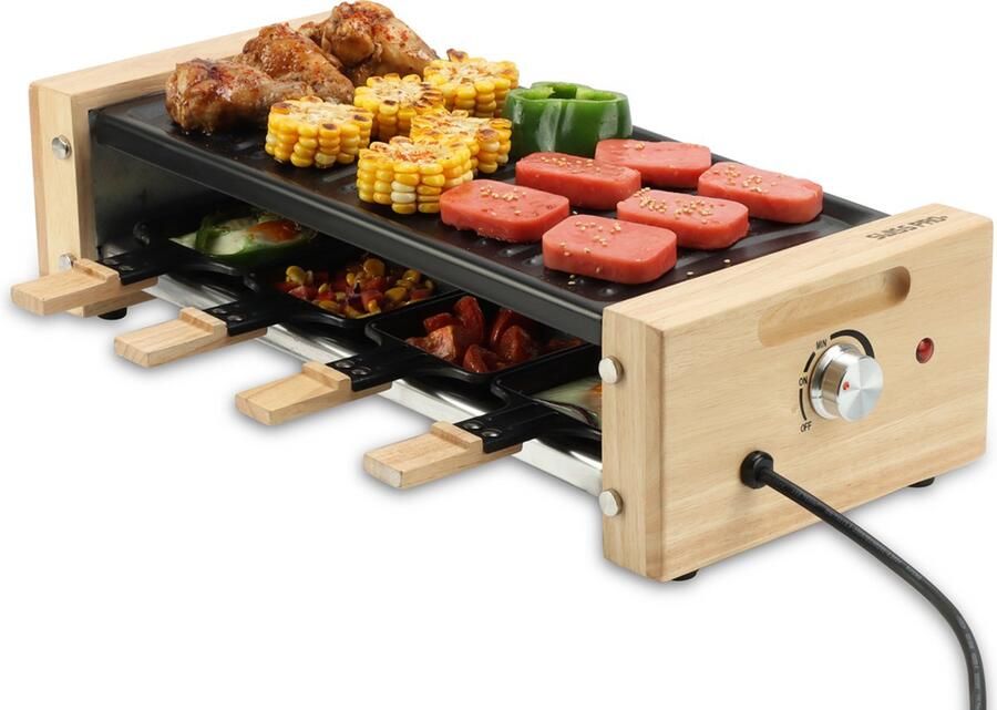 Swiss Pro+ Gourmetstel Raclette 8 personen + GRATIS MARMEREN BAKPLAAT Gourmetstel – 8 personen Bamboe behuizing Nieuw model 2023 - Foto 2