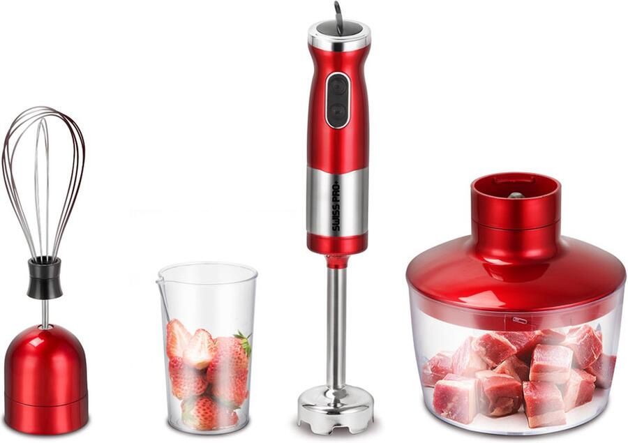 Swiss Pro+ Multifunctionele staafmixer met blender en klopper Wine Red 700 W RVS mixer