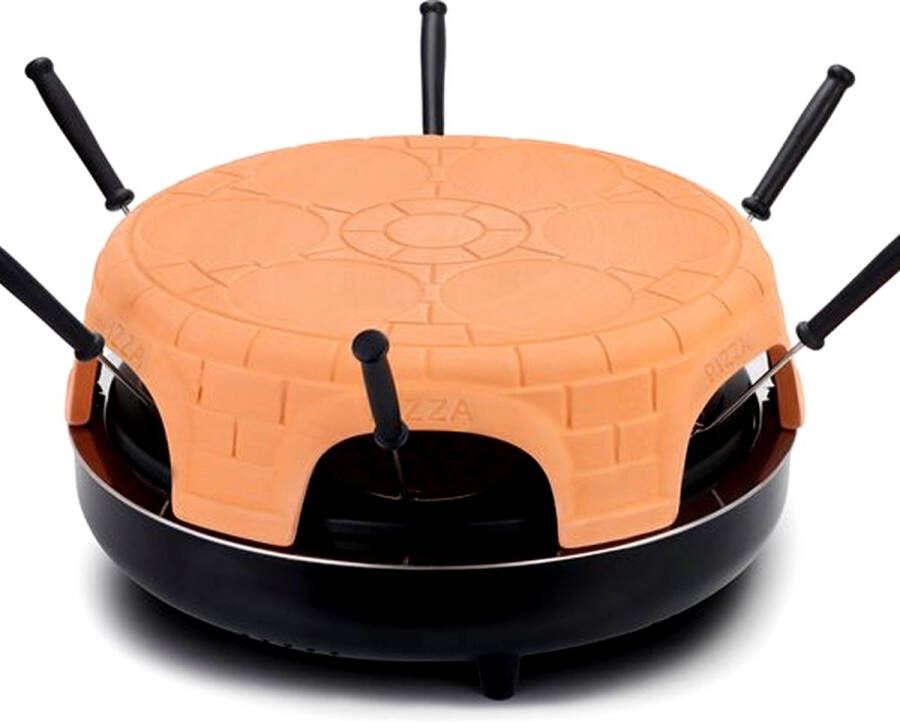 Swiss Pro+ Swiss Pro Pizzarette 6 persoons Inc pizza snijder Handgemaakte terracotta koepel 6 Geïsoleerde bak spatels RVS bakplaat Cool touch