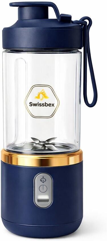 SwissBex Draagbare Mini Blender & Juicer – 400 ml – USB-C Oplaadbaar – Smoothies To Go Donkerblauw