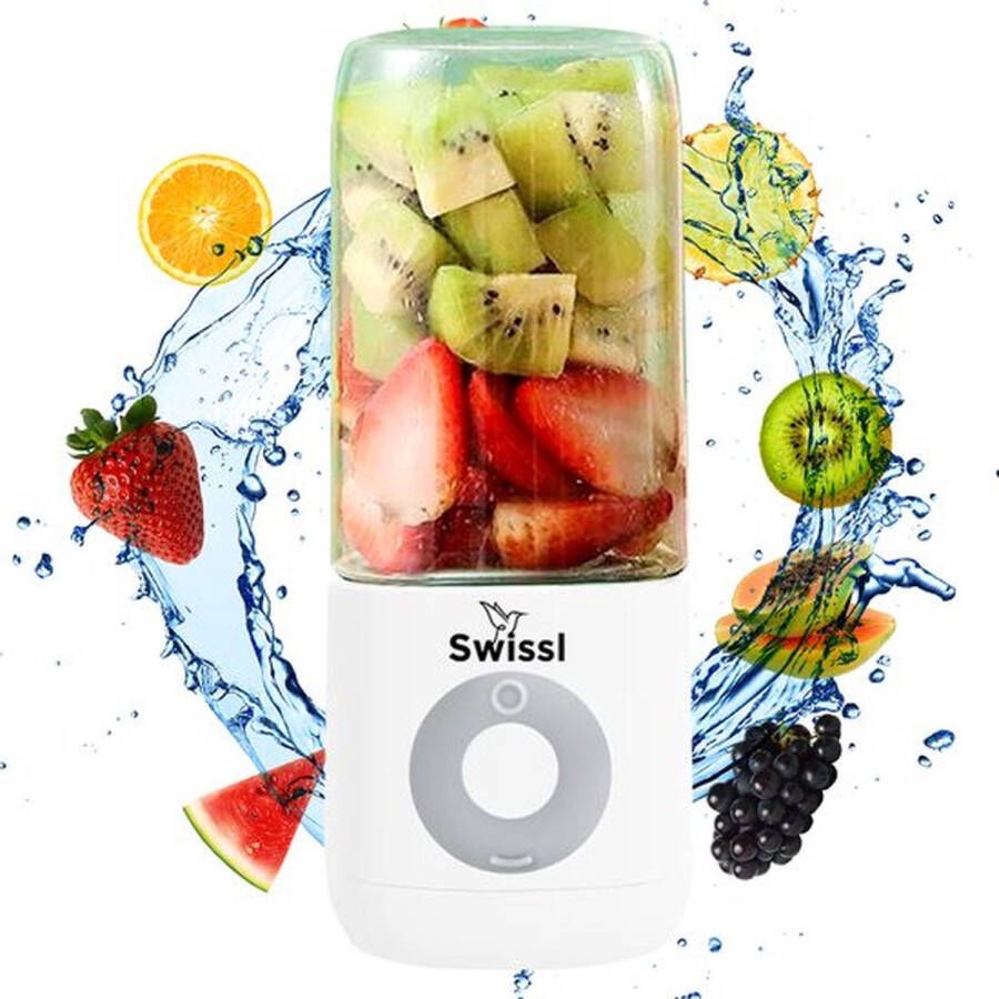 Swissl Blender To Go Draadloze Smoothie Maker Draagbare Mini Blender Portable Juicer 500ml Wit