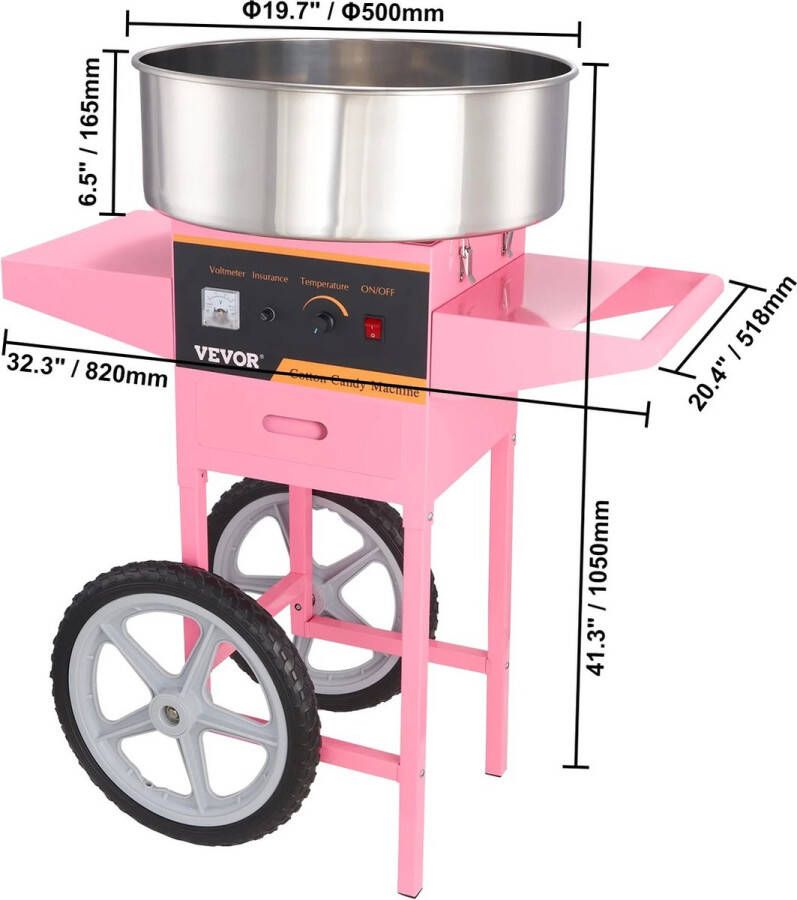 T&L Store Elektrische Suikerspin Machine Suikerspinmachines Kar zonder Kap Commercieel Roze