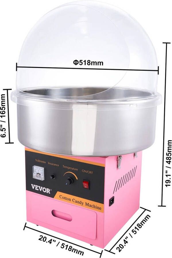 T&L Store Elektrische Suikerspin Machine Suikerspinmachines Tafelmodel met Kap Commercieel Roze