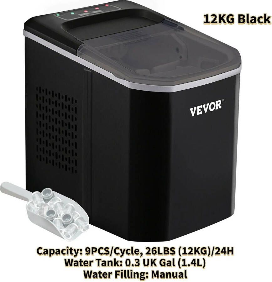 T&L Store Ijsmachine ijsblokjesmaker- Compact- Draagbaar- Ijsblokjes machine- Ijsblokjesvorm- Zwart 32.5x22x30.5cm