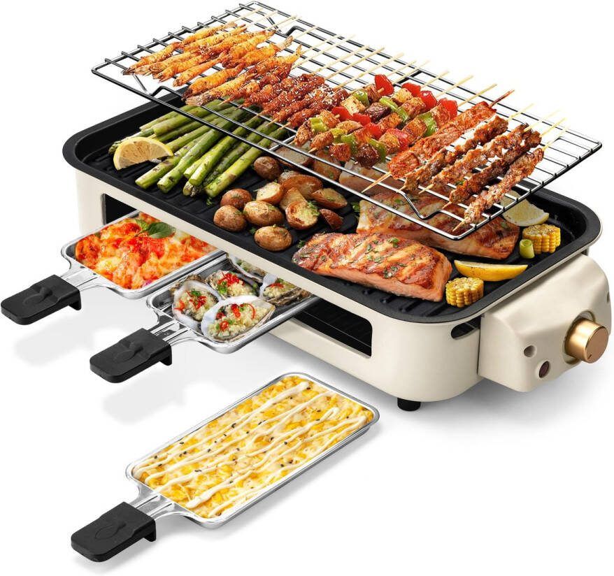 Kraftverdia Bakplaat electrisch Tafelgrill Grill apparaat Tepanyaki bakplaat Gourmetstel Met Grillnet & Anti-Aanbak Verwijderbaar Kookplaat Regelbare thermostaat Vaatschoonmachinebestendig rookloze barbecue voor binnen en buiten - Foto 1