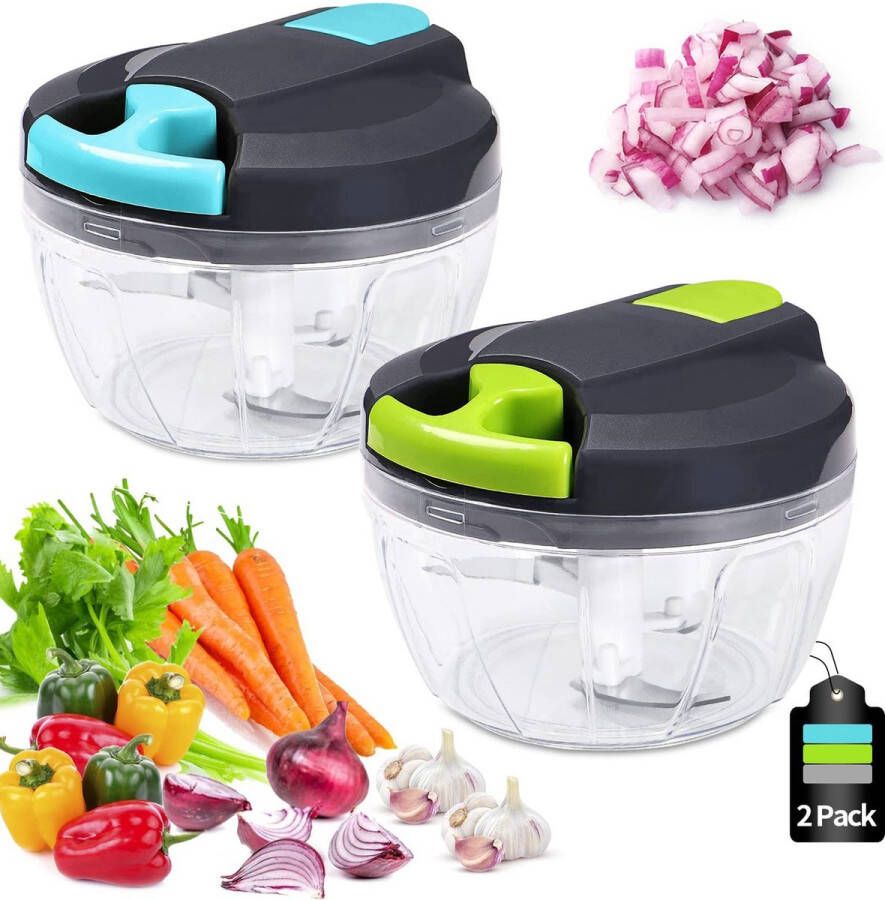 Taajirun Handmatig hakmolen-520 ml Mini Uienhakker-Uiensnijder Keuken-3 Roestvrijstalen Messen-Groentesnijder-2 stuks