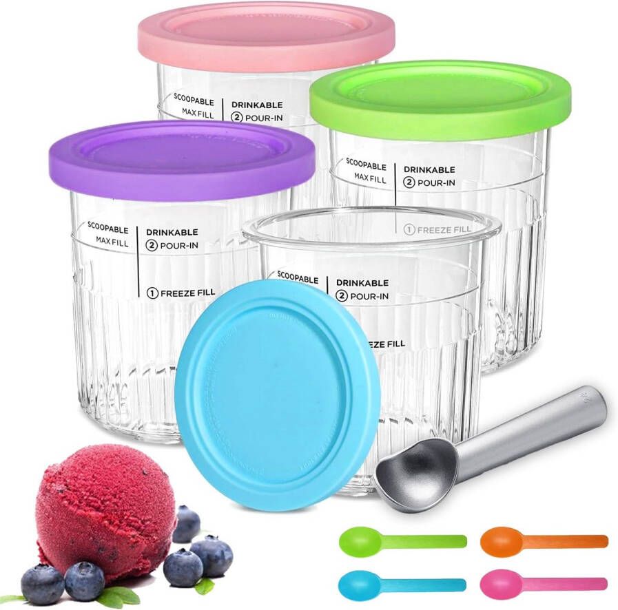 Creami bekers geschikt voor Creami Deluxe Pints 680ML Ijsjeshouder Creami containers geschikt voor ijsmachine NC301 NC300 NC299AMZ-Serie vervanging BPA-vrij afwasmachinebestendig Accessoires deksels