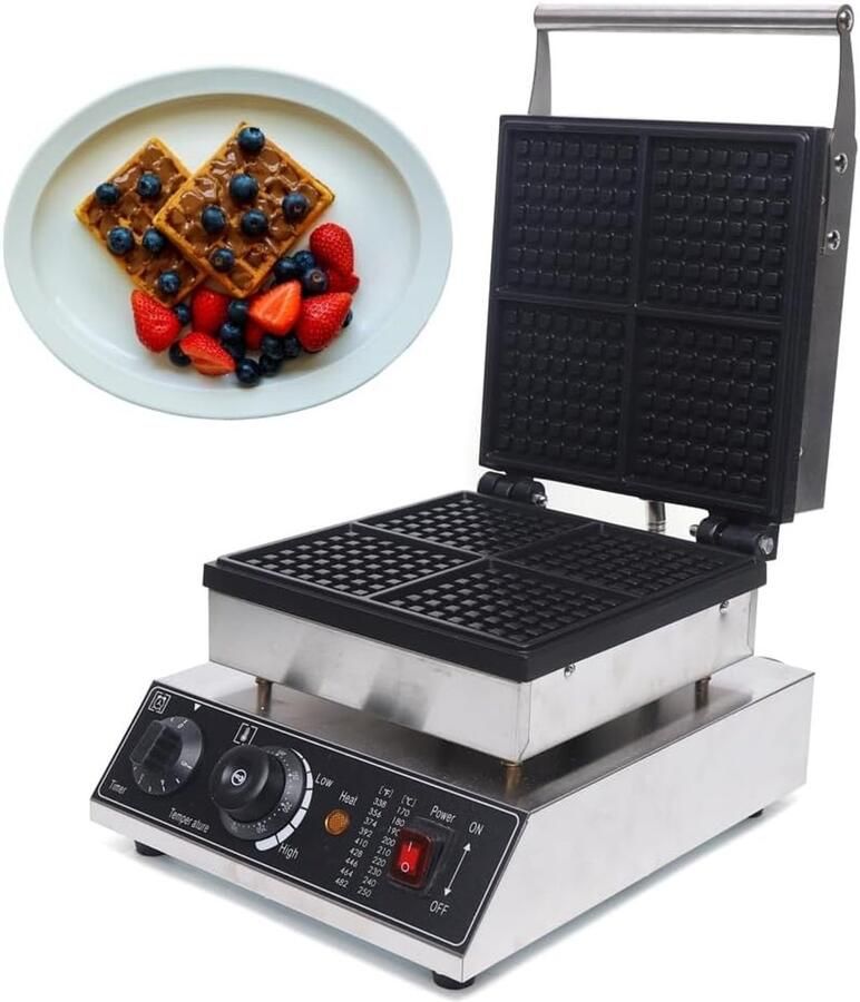 Taozhiyy Wafelijzer 1700 W wafelmaker voor 4 wafels elektrische wafelmaker met antiaanbaklaag roestvrij staal en temperatuurregeling