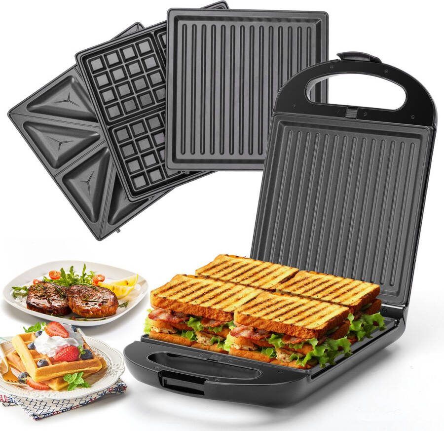 Taylor Swoden 3-in-1 Contact Grill XL-Tosti Apparaat Wafelijzer 3 Verwisselbare platen Anti aanbaklaag 1200W Bruno 30ZHG