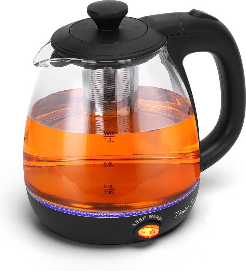 Taylor Swoden Abel 30IAS Elektrische Waterkoker Glazen waterkoker 1L 2200W LED Verlichting en Theefilter Warmhoudfunctie Zwart - Foto 2