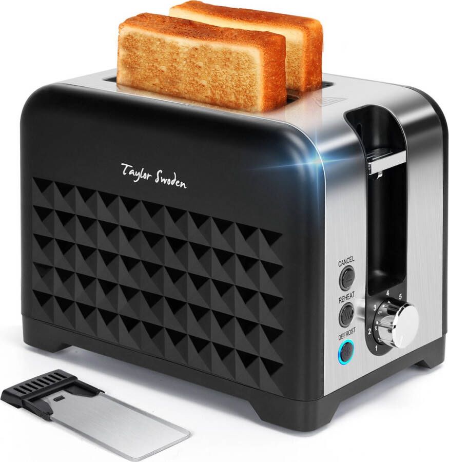 Taylor Swoden Crusty AX3 Broodrooster 7 Warmteniveaus 930 Watt Toaster 2 sleuven Zwart