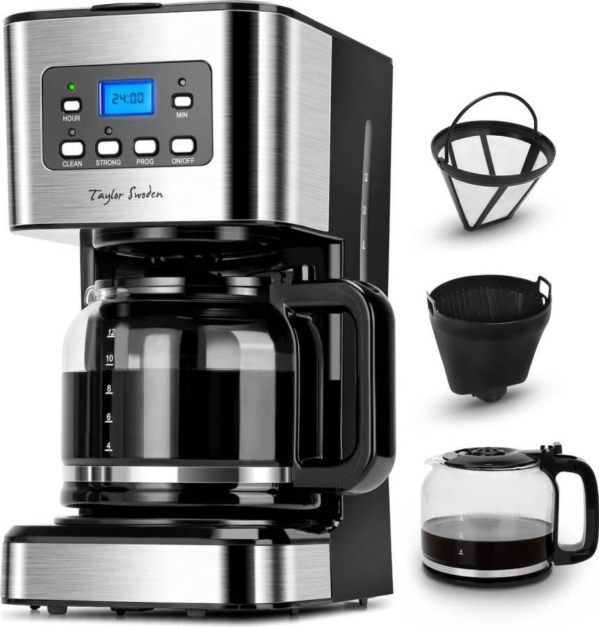 Taylor Swoden Koffiezetapparaat Filterkoffie Koffiemachine 1.5L 12 Koppen met Glazen Kan-Digitaal Display Timer- Zwart RVS Darcy 30QUK - Foto 2