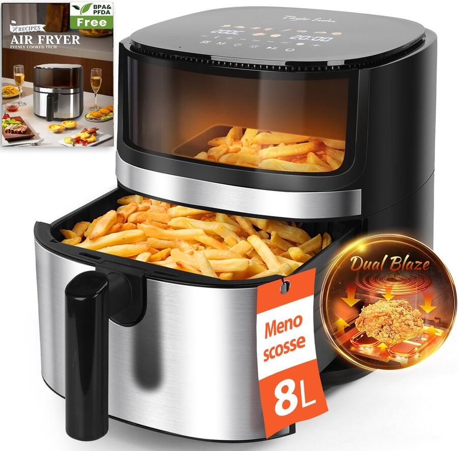 Taylor Swoden Airfryer XXL 8 Liter Dubbele verwarmingstructuur Kijkvenster 2000W 8 Automatische Programma's