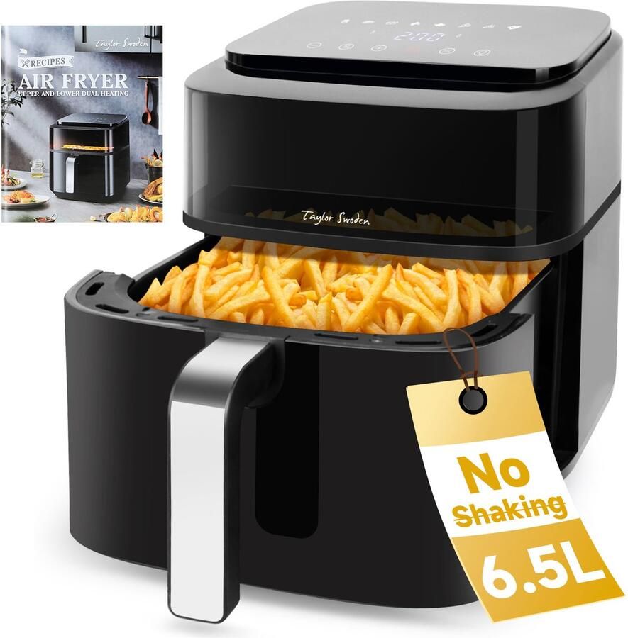 Taylor Swoden Smartheat Airfryer XXL 6 5L Met Venster Dual Heating 8 Automatische Programma's Heteluchtfriteuse Inclusief Receptenboek 1800W Zwart