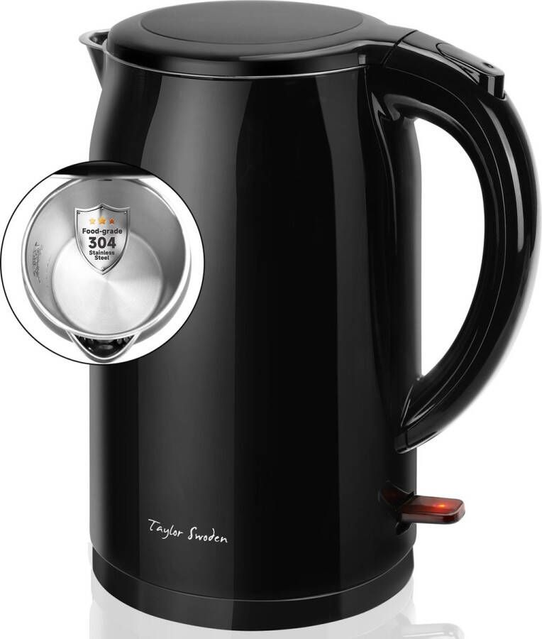 Taylor Swoden Waterkoker Dubbelwandig Double Walled Kettle 1 5 Liter Warmhoudfunctie Koele Aanraking 360° draaibaar 2200W Zwart