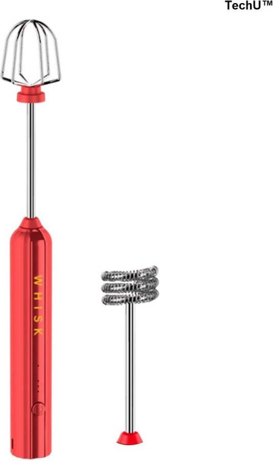 TechU™ Draadloze Melkopschuimer & Mini Staafmixer – Mini Staafmixer RVS – Elektrische Melkopshuimer – Werkt op Batterijen – Melk Opkloppen & Whipped Cream & Puree – Rood