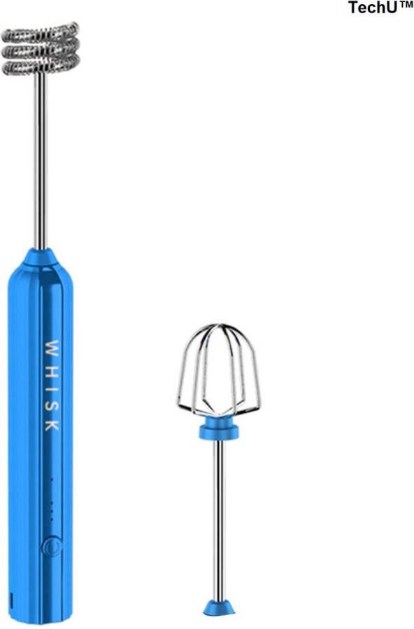 TechU™ Draadloze Melkopschuimer & Mini Staafmixer – Mini Staafmixer RVS – Elektrische Melkopshuimer – Werkt op Batterijen – Melk Opkloppen & Whipped Cream & Puree – Blauw - Foto 1