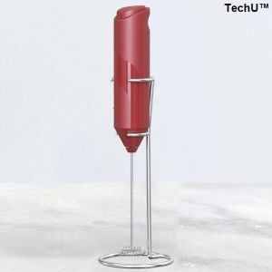 TechU™ Draadloze Melkopschuimer met Houder – Mini Staafmixer RVS – Elektrische Melkopshuimer – Werkt op Batterijen – Melk Opklopper & Roeren & Klutser – Zilver