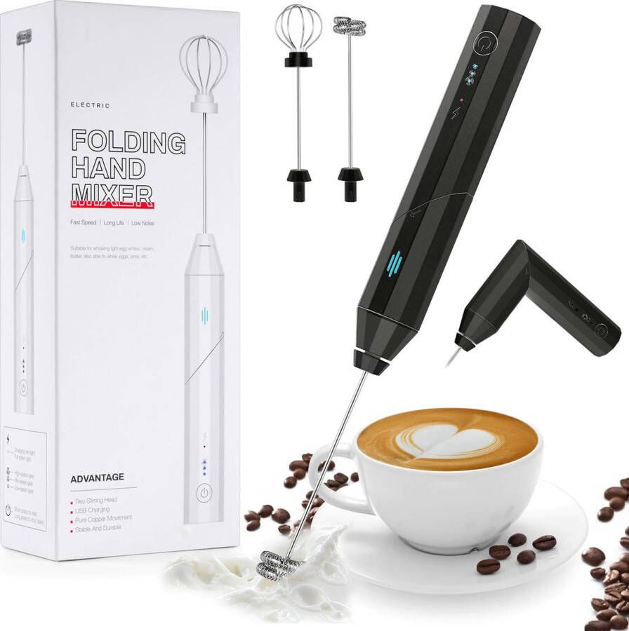 TechU™ Elektrische Melkopschuimer – Zwart – Werkt op Batterijen – Kleine Staafmixer voor Melk Koffie Eiklopper Slagroom - Foto 1