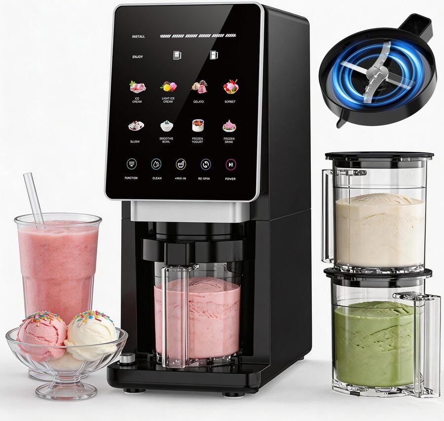 Teendow HHHK Ijsmachine Ijsmaker 10 in 1 Slushpuppy Schepijs Sorbet Gelato Light ijs Frozen Yoghurt 3x 500ml
