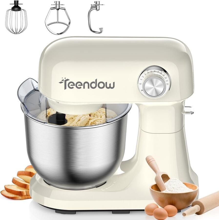 Teendow SM‑B03C Keukenmachine – 1500W Staande Mixer met 12 Snelheden 5L RVS Kom Kantelbare Kop Voor Deeg Kneden Taartbeslag en Room Vaatwasserbestendig voor Thuisbakken