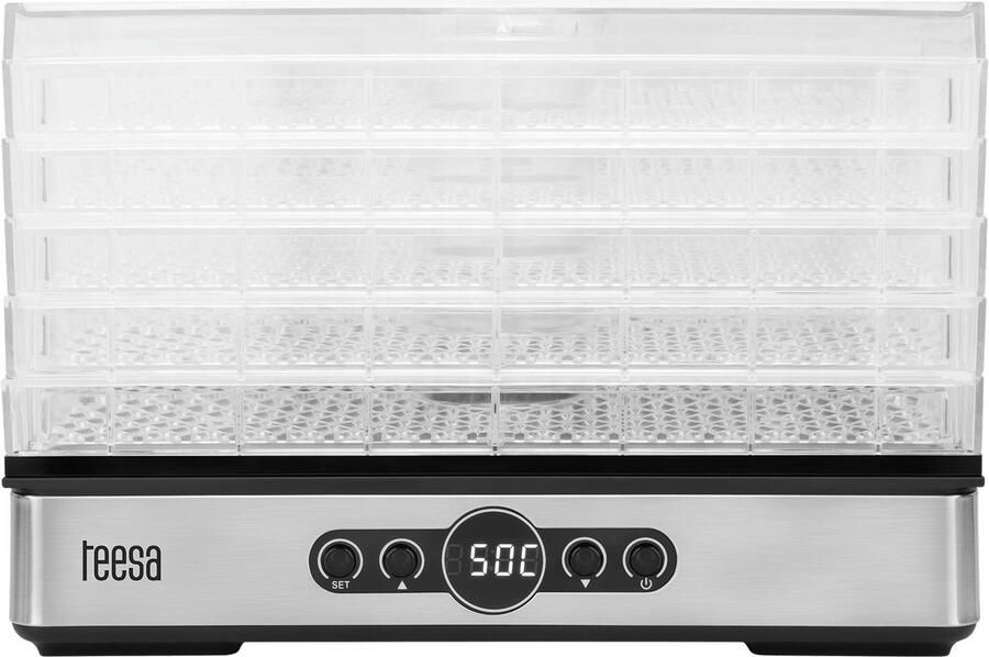 Teesa Voedsel Dehydrator 400W – 5 Transparante Droogrekken voor Paddenstoelen Groenten & Fruit – Digitale Display met Thermostaat & Timer – Warme Lucht Circulatie – Efficiënte Voedsel Droger voor Thuis