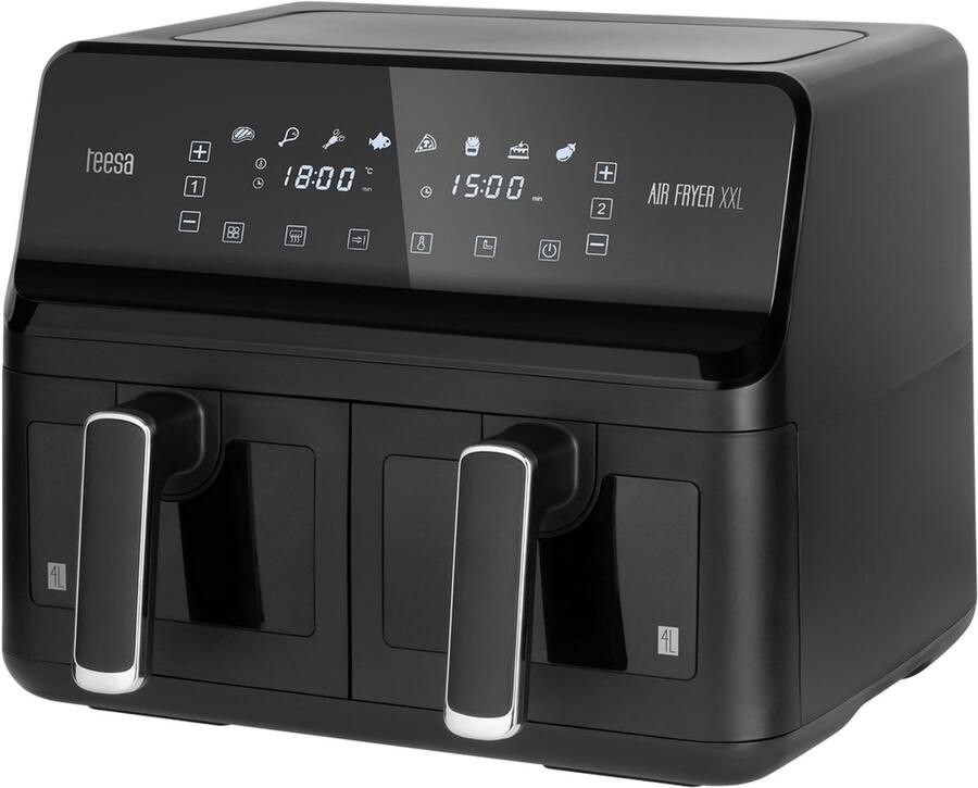 Teesa TSA8089 Digitale dubbele airfryer XXL zwart DUAL POT XXL Hete luchtfriteuse 2700W 8L dubbele pan