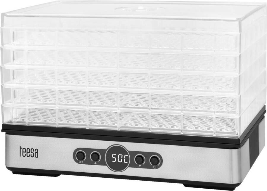Teesa Voedsel Dehydrator 400W – 5 Transparante Droogrekken voor Paddenstoelen Groenten & Fruit – Digitale Display met Thermostaat & Timer – Warme Lucht Circulatie – Efficiënte Voedsel Droger voor Thuis