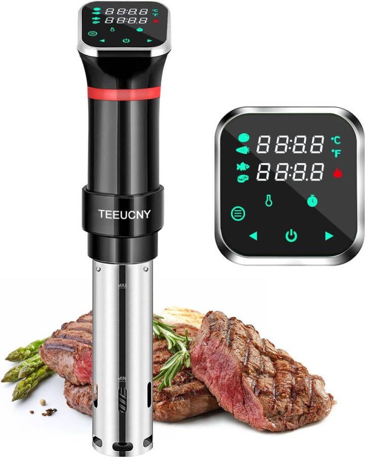 Teeucny Sous-Vide stick 1100W onderdompeling temperatuurregeling digitale timer ultra stil LCD-touchscreen roestvrij staal sous-vide koker